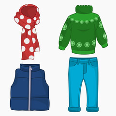 Four warm winter clothes illustrations 