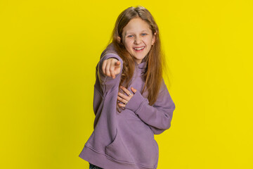 Happy young preteen child girl kid laughing out loud after hearing ridiculous anecdote, reaction on...
