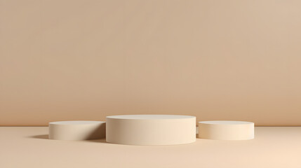 Product Podium - Three Beige Podiums, Beige Background. 3D Illustration