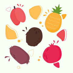 Vector set elements fruits fruit illustrations cartoon and doodle berries - obrazy, fototapety, plakaty