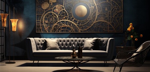 Embark on a visual odyssey through a canvas adorned with avant-garde patterns, accompanied by an Arabesque shadow overlay, providing space for individualized interpretation.