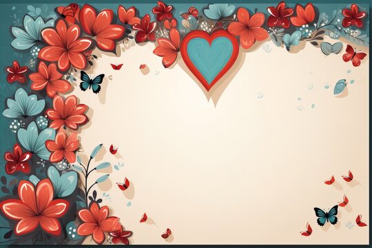 empty frame paper space blank  with Valentine's Theme background, festival Valentines day, generative ai.