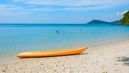 Koh Samet Island Rayong Thailand, a kayak on the white tropical beach of Samed Island with a turqouse colored ocean