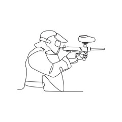 One continuous line drawing of a people are playing paint ball in the open arena vector illustration. paint ball design illustration simple linear style vector concept.Paint ball design illustration