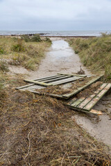 Fototapeta na wymiar Beach after flood storm in Vallensbaek Denmark 20 October 2023 Koge bugt,
