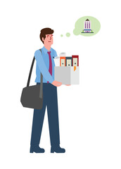 Male employee moving to a new office. Simple flat illustration