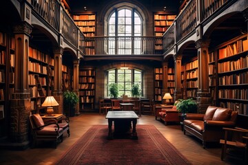 Photo of a library filled with books and reading nooks. Generative AI