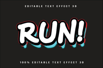 Run! Editable Text Effect 3D Emboss Cartoon Style