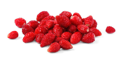 Ripe red wild strawberries isolated on white