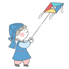 연날리기를 하는 아이 일러스트
