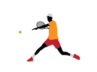 Fototapeta na wymiar Tenis Character Man Vector Logo. Male tennis player playing tennis hand drawn art illustration. Tennis player vector.