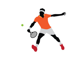 Fototapeta na wymiar The athlete playing tennis with racket and ball. Drawing art illustration of male tennis player. Tennis player vector.