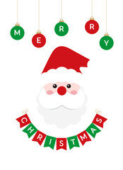 This is a cute Santa Claus character illustration with a winter Christmas concept. The garland says 'Merry Christmas' and Santa has a white beard, red hat and nose.