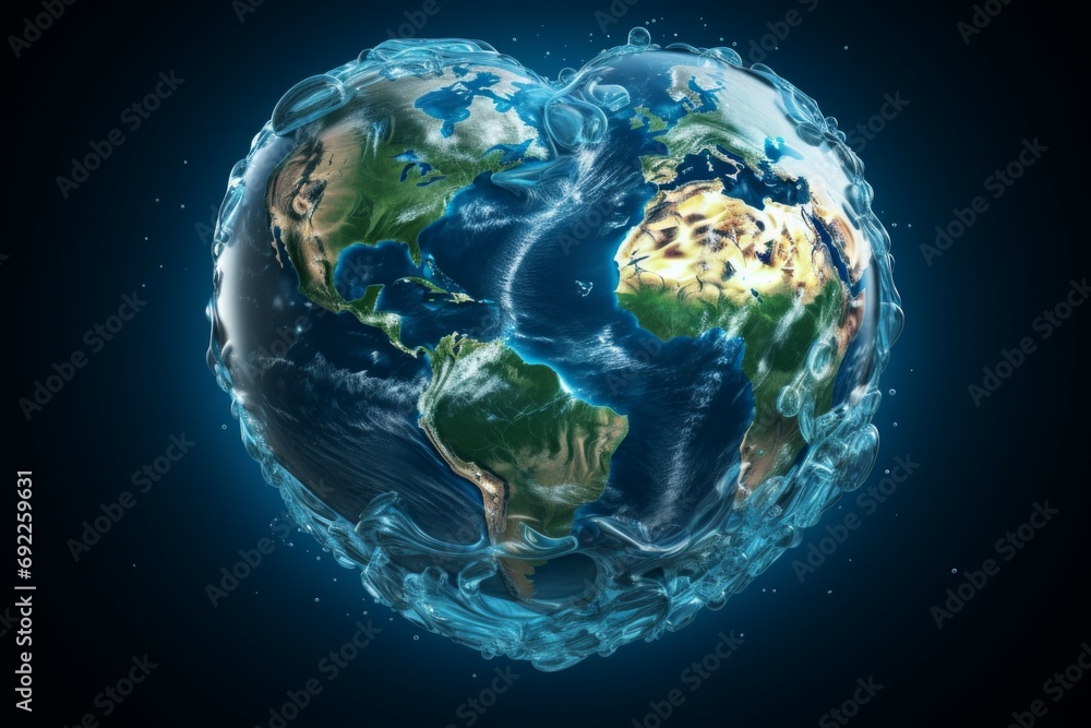 Aufkleber planet earth in the shape of a heart with selective focus and copy space