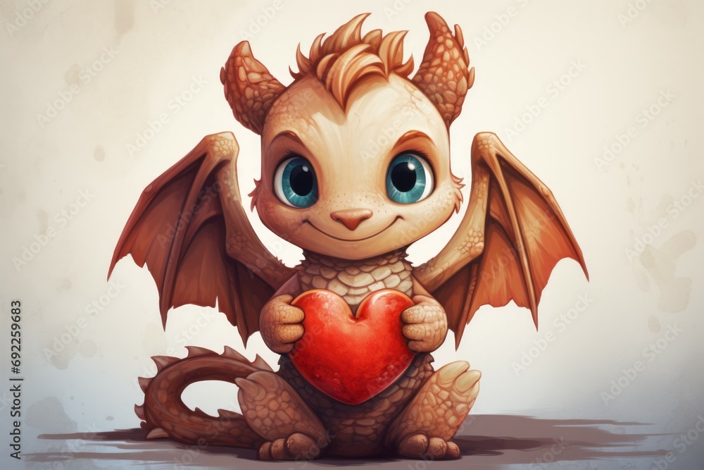 Poster dragon on a light background with selective focus and copy space