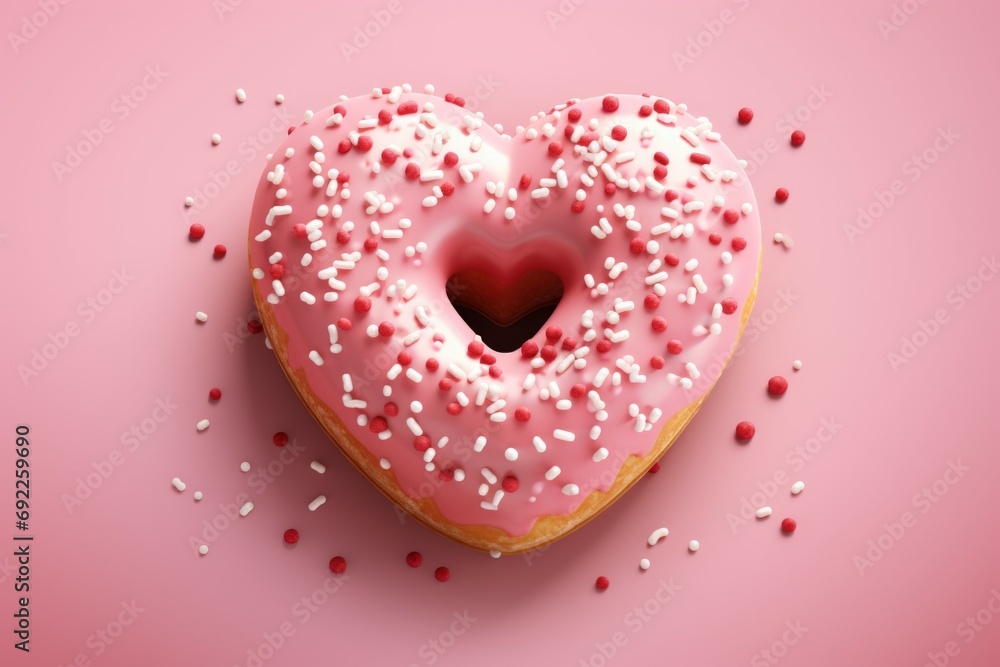 Poster donut in the shape of a heart. background with selective focus and copy space