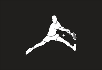 Fototapeta na wymiar A tennis player man silhouette sports person design element. The athlete playing tennis with racket and ball.. Tennis player vector.