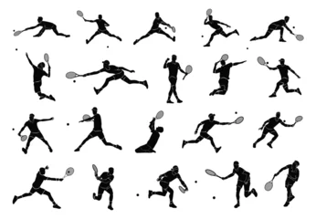 Fotobehang A set of tennis player man silhouette sports people design elements.Tennis player vector. © SIRAPOB