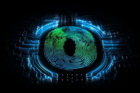 Computer chip for fingerprint recognition. Background with selective focus and copy space