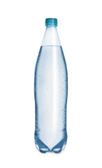 One plastic bottle with fresh water isolated on white