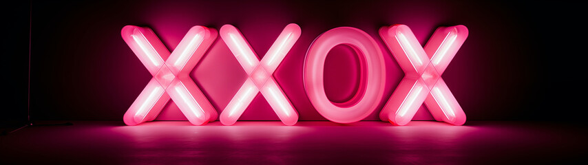 Hugs and kisses 'Xs and Os' neon sign in pink - obrazy, fototapety, plakaty