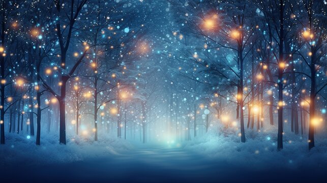 winter background of snow and frost with landscape of forest, Xmas Christmas New Year holiday celebration traditional family winter time background decoration poster.