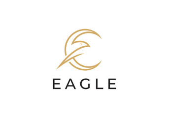 golden eagle logo with linear style icon design template.