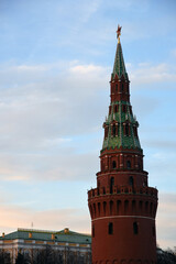 Moscow Kremlin tower at blue sky background