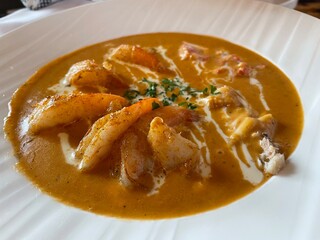 Seafood Pan Roast - shrimp, crab meat, lobster in creamy tomato sauce 
