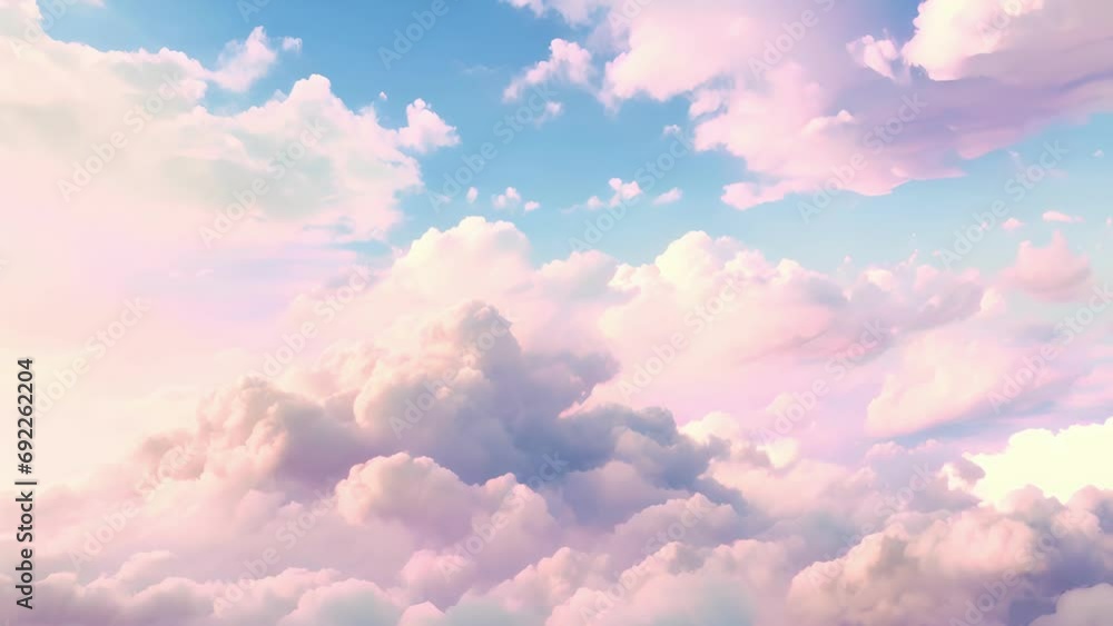 Wall mural soft and dreamy minimal animation of clouds moving slowly across a pastelcolored sky.