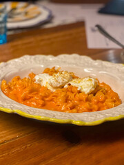Pasta vodka with cheese on top