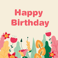Happy birthday invitation birthday card floral tropical illustration 