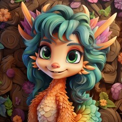 portrait of a cute colorful dragon with big eyes and cheerful emotions