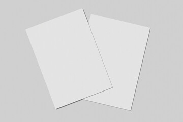 Top view of paper mockup on gray background. Can be a brochure, flyer, poster, planner, and so on 