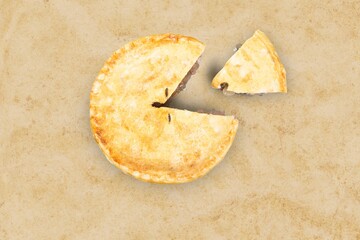 Sweet giving pie cake on background