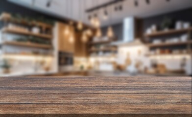 Fototapeta na wymiar Wood table on modern kitchen background.