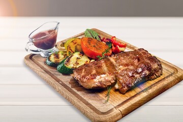 Deliciously juicy fresh hot beef steak,