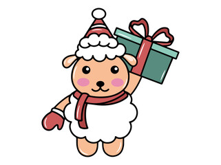 Christmas with Sheep Cartoon

