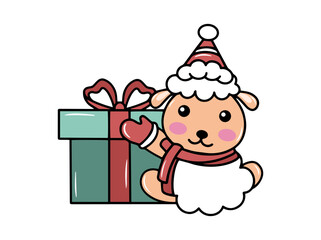 Sheep Cartoon with Santa Hat Christmas
