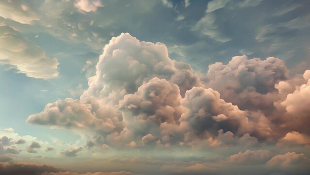 Ambient minimal animation of soft and dreamy clouds floating and transforming in a calm and serene sky.