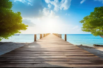 Deurstickers wooden bridge over the beach. Vacation and Holiday concept. generative ai © Phichitpon