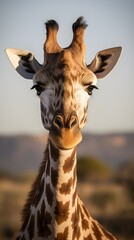 A giraffe wadnering in the open dessert, African savannah / safari. Generative AI. - obrazy, fototapety, plakaty