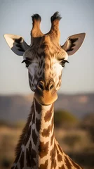 Zelfklevend Fotobehang A giraffe wadnering in the open dessert, African savannah / safari. Generative AI. © CSS Studio