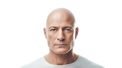 Portrait of a bald man on white background 