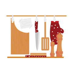 Cutting boards with utensils on white background