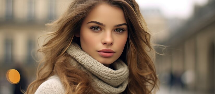 beautiful female model with fresh daily makeup and wavy hairstyle. fashionable in skin, makeup, sexy lips and beautiful eyes.