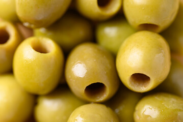 Pickled olives, Pitted green olives texture background