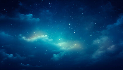 Night starry sky, blue space background with bright stars.