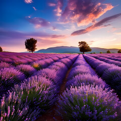 Lavender fields in full bloom, emitting a soothing fragrance