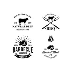 BBQ and grill emblem set. Barbecue labels, badges and design elements for restaurant menu
